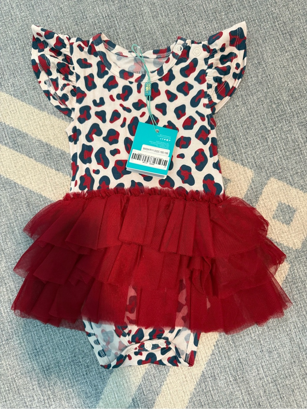 Posh Peanut Cream Bodysuit with Navy & Red Leopard Spots